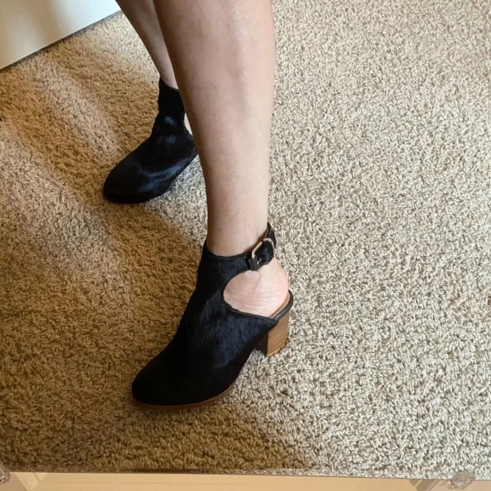 Thakoon Dark Brown Calf Hair Slingback Ankle Booties Block Heel EU 37